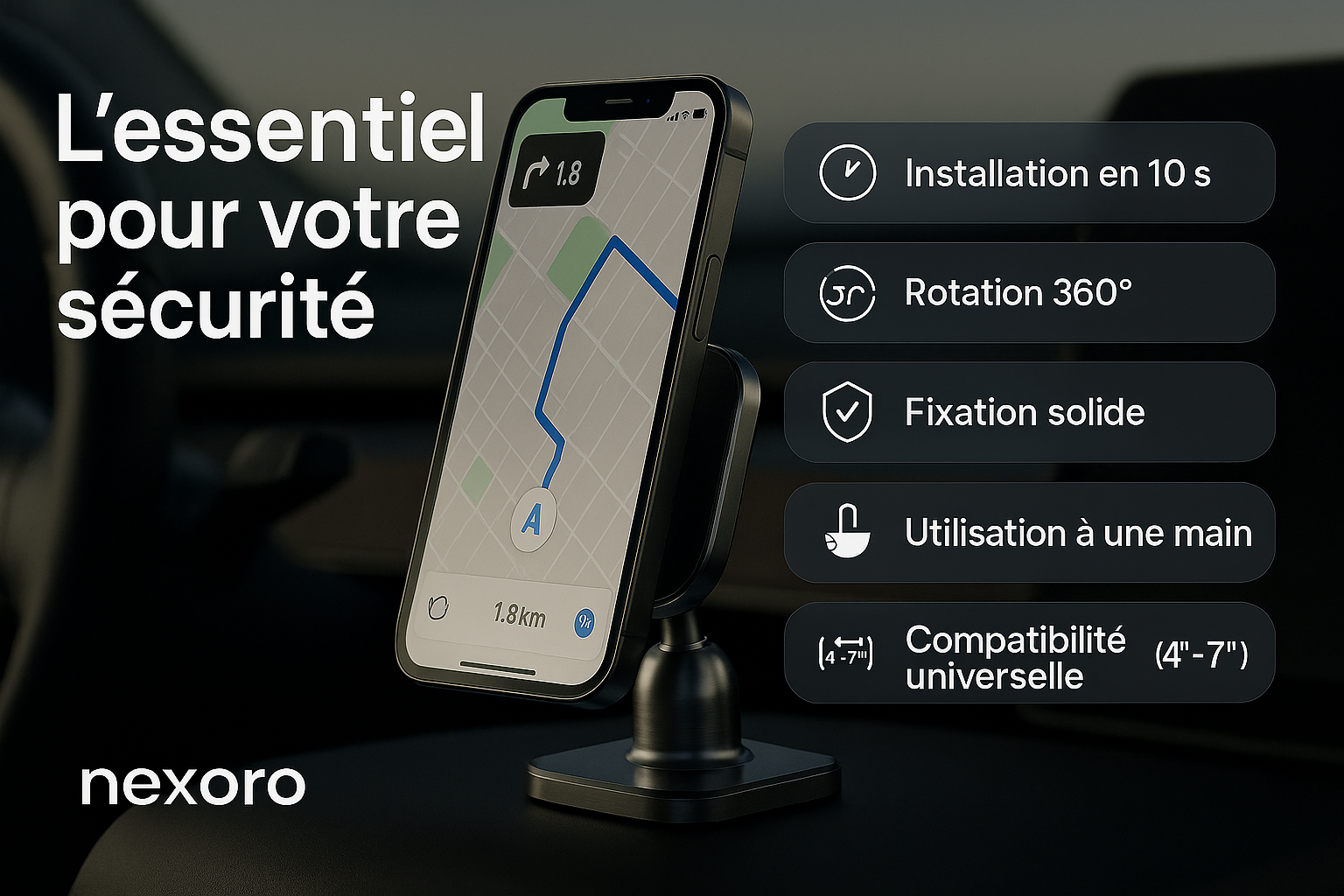 Support Téléphone Voiture Magnétique Nexoro